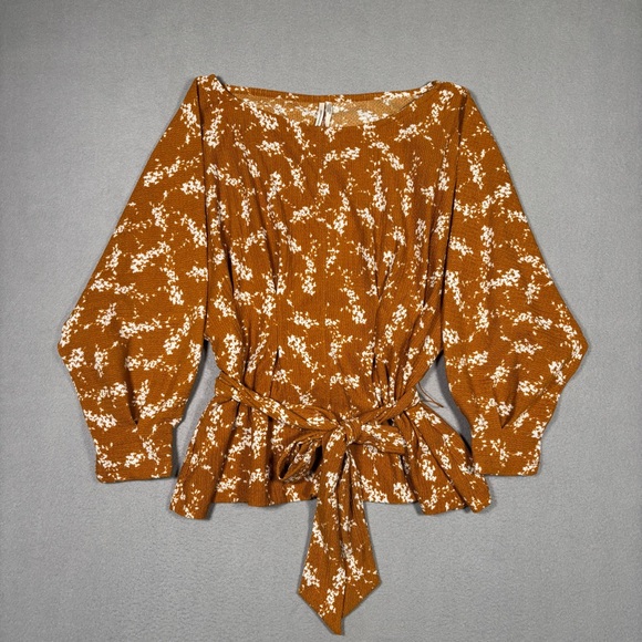 Anthropologie Amber Dolman Blouse Women X-Small Orange Floral Tie-Front Boho - Picture 2 of 12